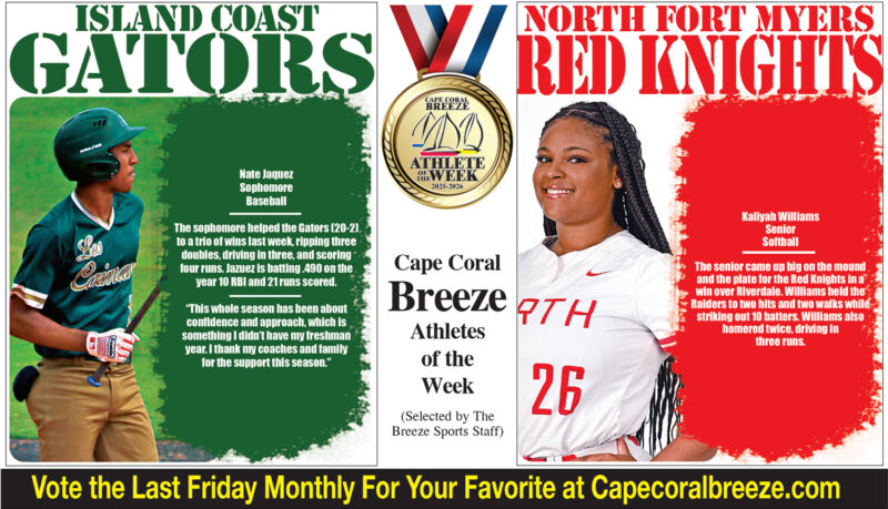 Athletes of the Week | April 10 | Island Coast Gator NATE JAQUEZ & North Fort Myers Red Knight KALIYAH WILLIAMS